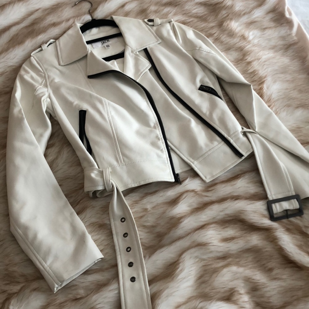 Buttery soft white with black detailing vegan leather jacket